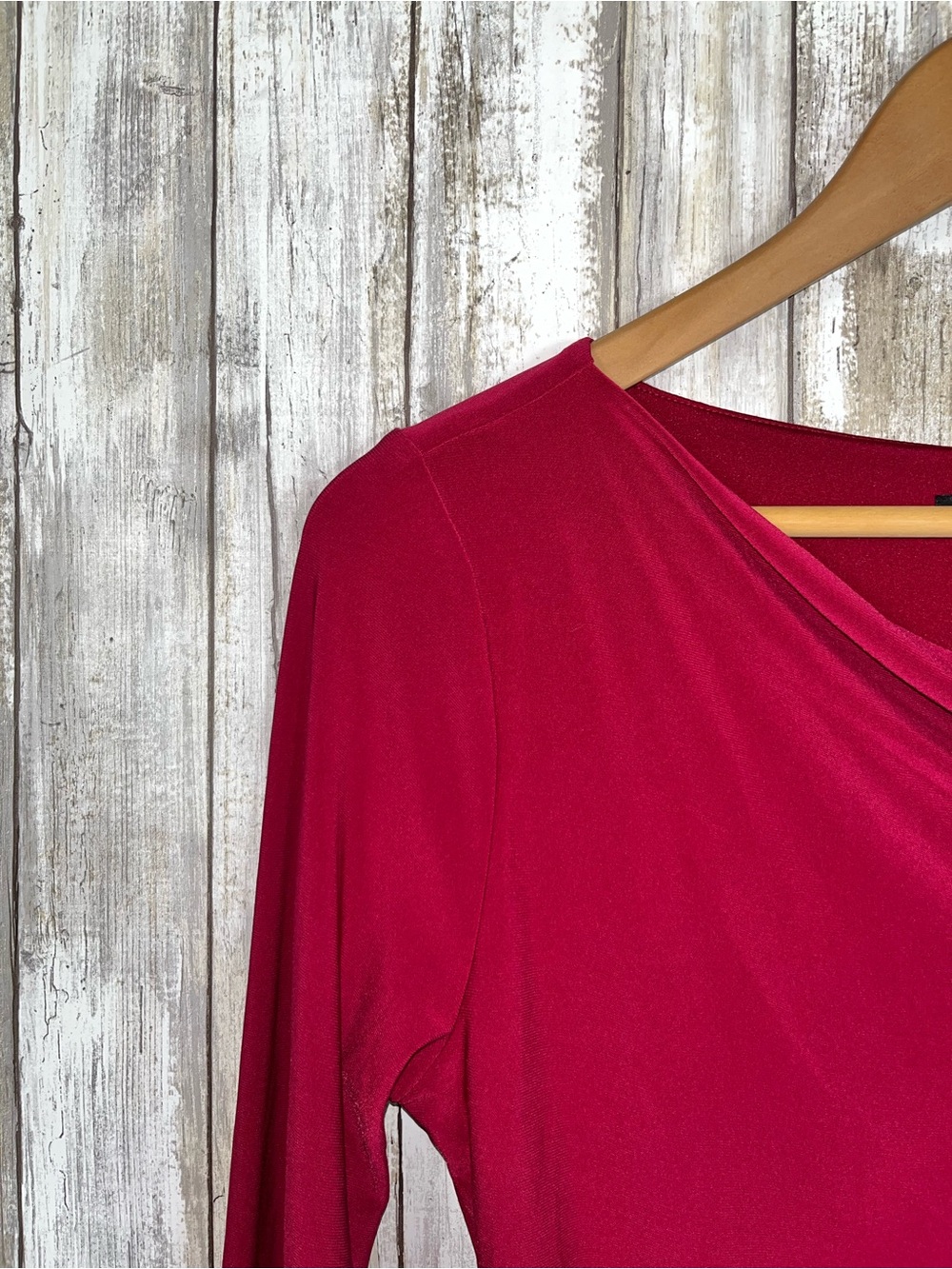 White House Black Market Red Asymmetrical Neck Top Small Ruched Stretch Blouse - Picture 3 of 5